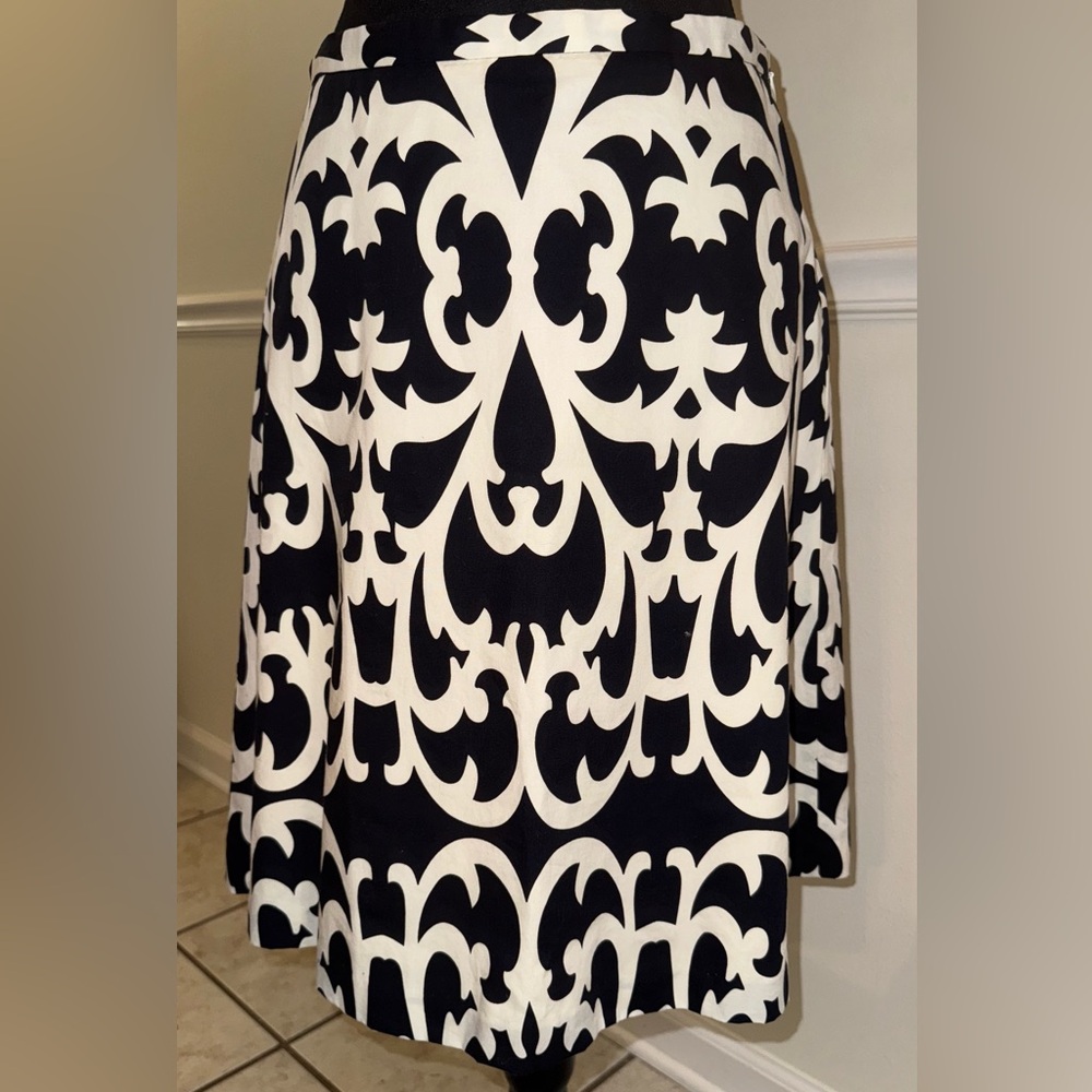 J. Crew Navy & White Bold Damask Print A-Line Skirt